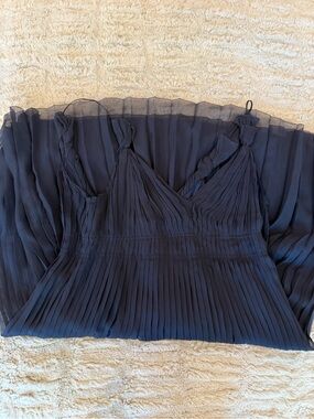 Prada Navy Pleated V-Neck Dress with Braided Straps
